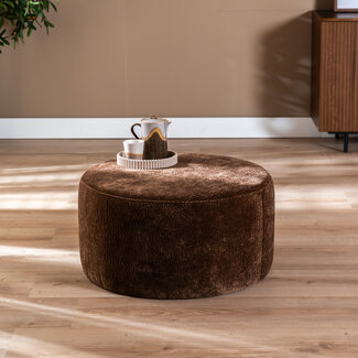 Hocker Chloe rund Chenille chocolate brown ø70 cm