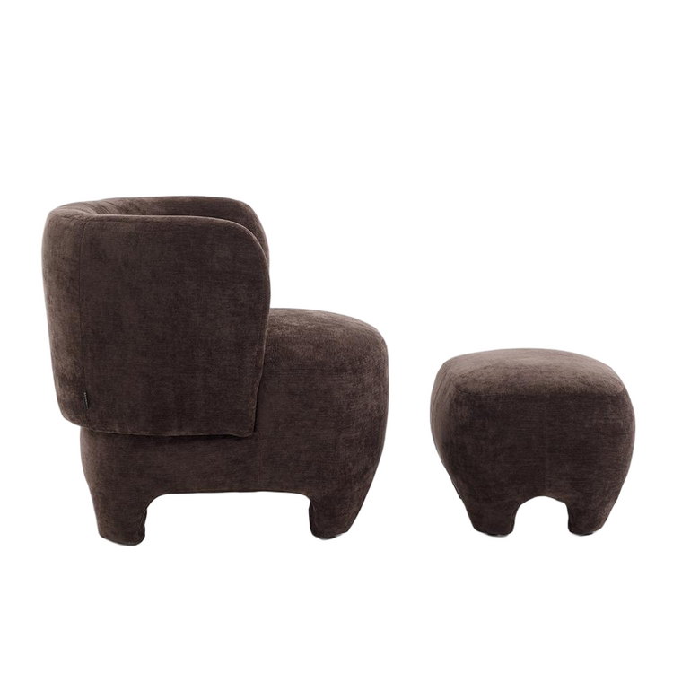 Sessel mit Hocker Emma Samt braun