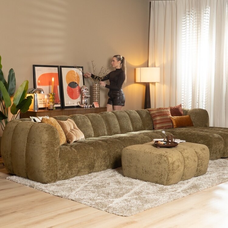 Ecksofa Luca XL Chenille olivgrün rechts