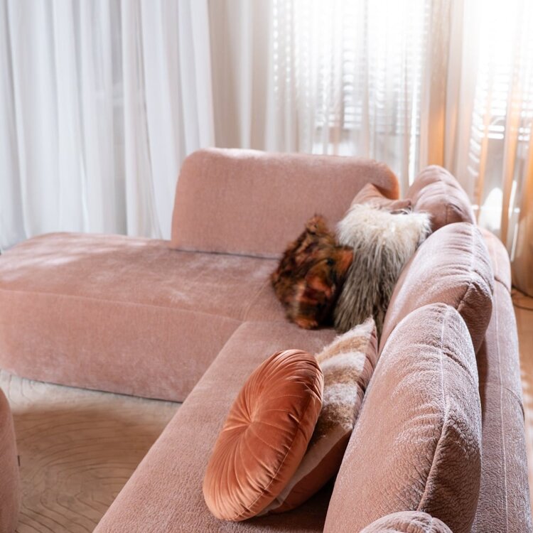 U-Sofa Vienna 6-Sitzer Chenille Rosa