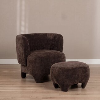 Sessel mit Hocker Emma Samt braun