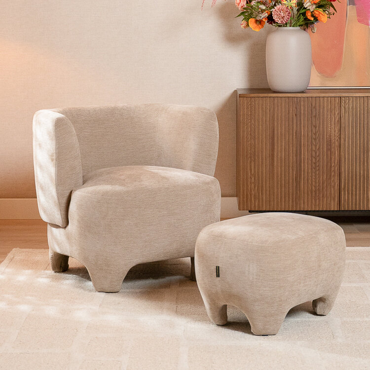 Sessel mit Hocker Emma Samt beige