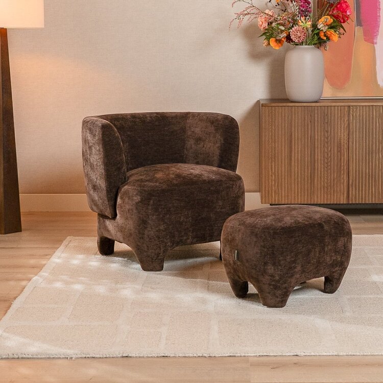 Sessel mit Hocker Emma Samt braun