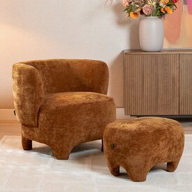 Sessel mit Hocker Emma Samt ocker