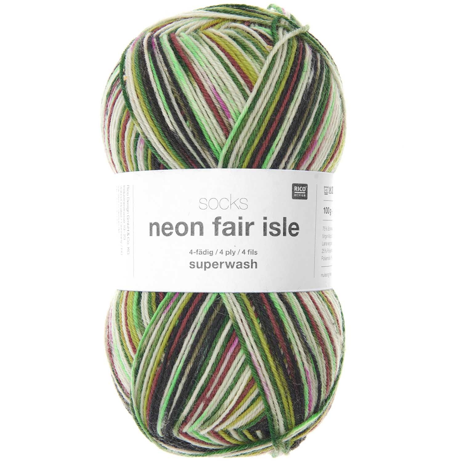 Rico design Socks Neon Fair Isle - 004 - Forrest