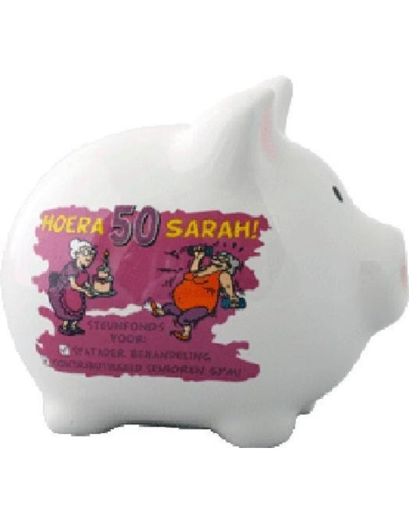 merkloos Savings pig Sarah - lady 50 years