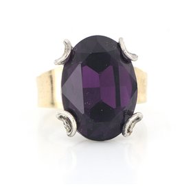 merkloos 14 ct yellow golden ring with silver and amethyst