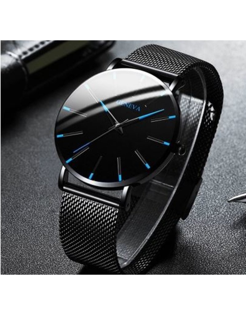 Geneva quartz watch Black and blue