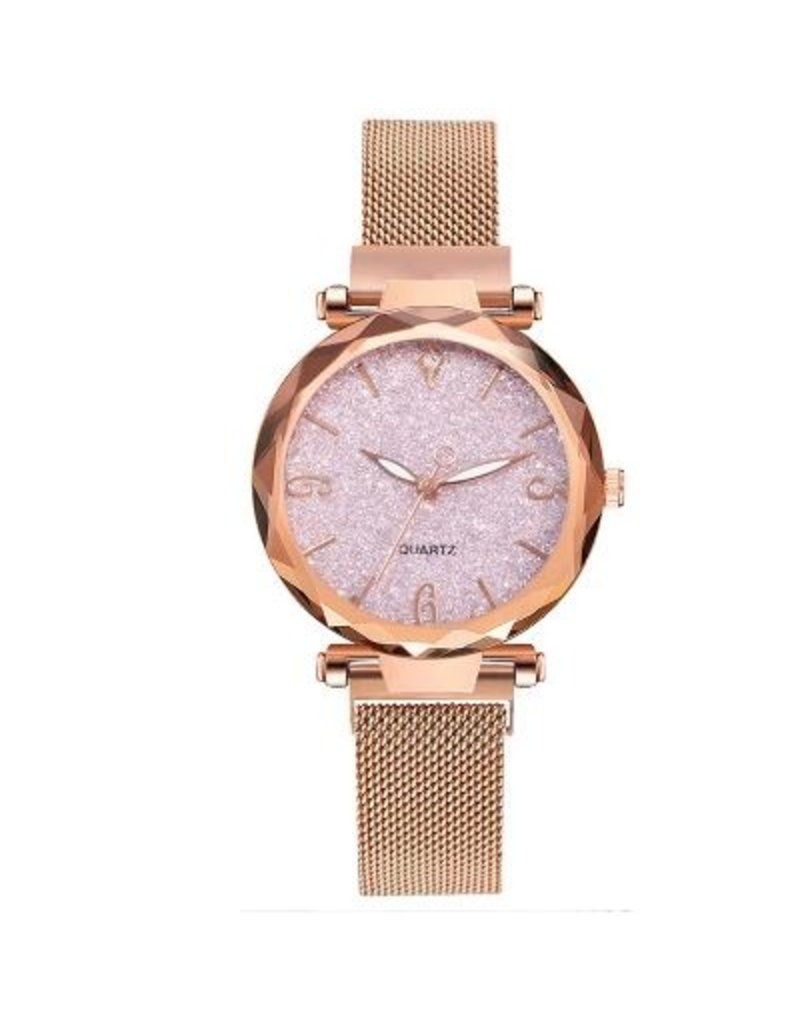 merkloos dames quart horloge pink glitter ( HC 11)