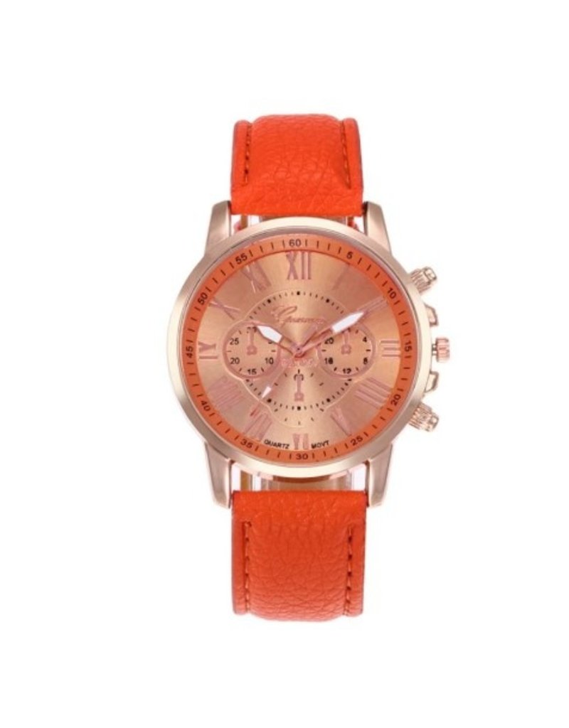 merkloos Geneva dames quartz horloge orange HQ 14