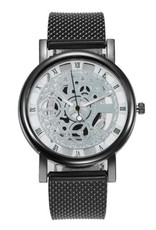 merkloos  skeleton quart watch zilver zwart A4