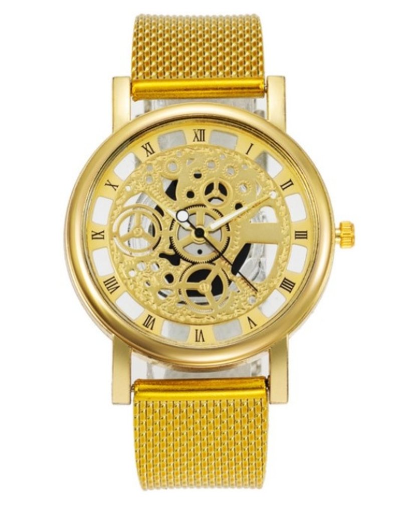 merkloos  skeleton quart watch  gold a5