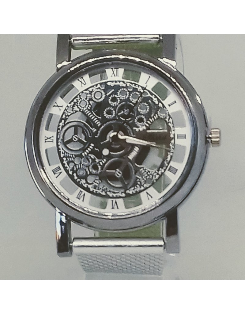 merkloos Skeleton Quartz horloge dw 4032 sir zilverkleurig