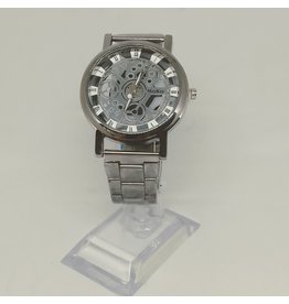 merkloos Skeleton Quartz horloge metaal  zilverkleurig A6