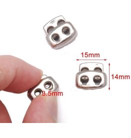 Allesvoordeliger Cord lock small 2 holes  silver - 15 x 14 x 3,5 mm - 3 pcs