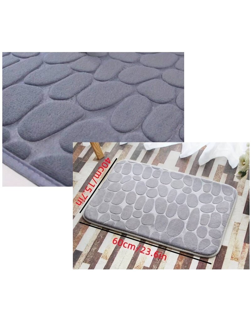 merkloos Badmat grijs cobble stone - 40 x 60 cm - anti-slip