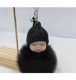 Children Baby pompom key ring - black - 8 x 11 cm