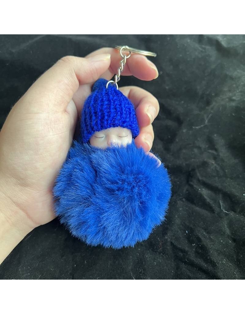 Children Baby pompom key ring - dark blue - 8 x 11 cm