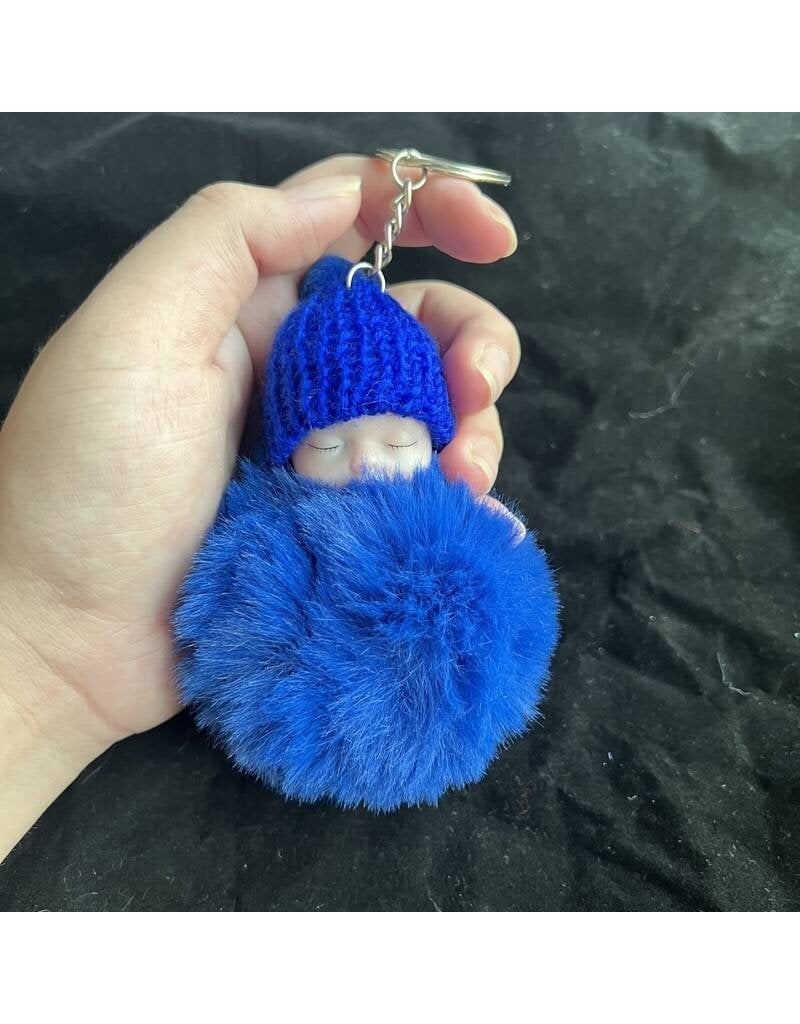 Children Baby pompom sleutelhanger -  donker blauw - 8 x 11 cm