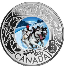 merkloos Canada zilveren 3 dollar husky