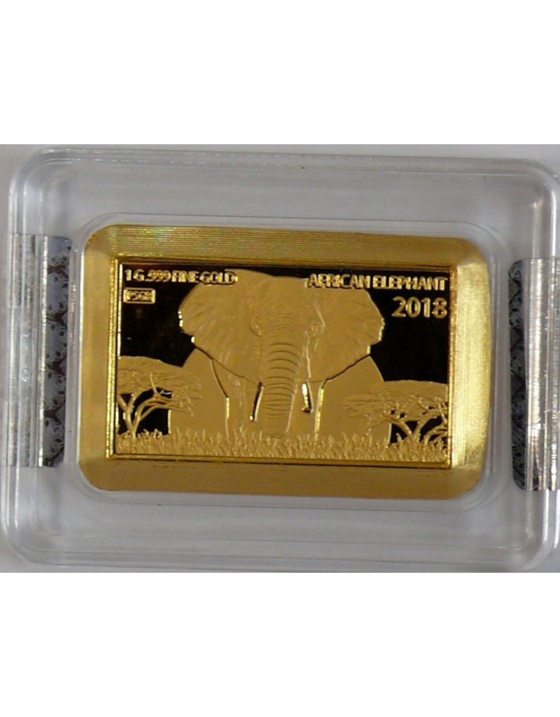 merkloos  Fiji 5 dollars 2018 - 999 gold - African elephant