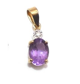 merkloos 9K gold chain pendant with amethyst and diamond