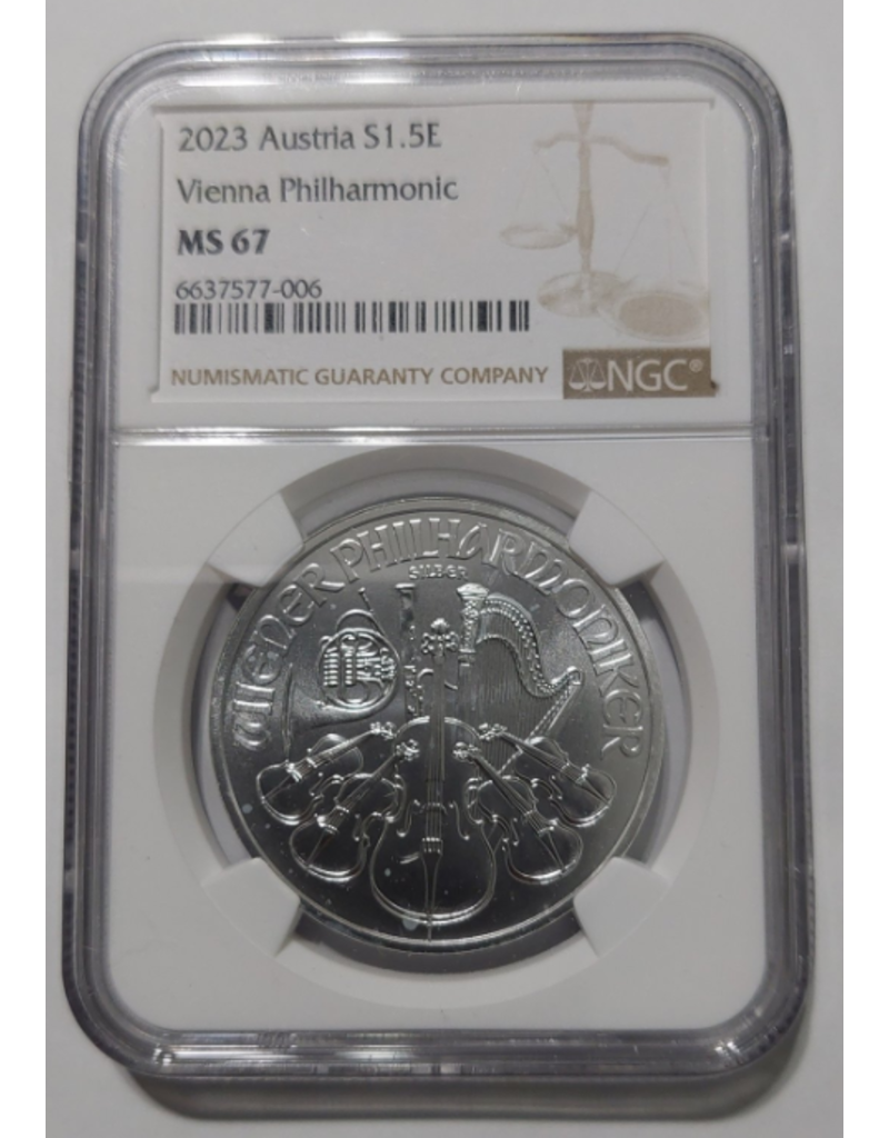 merkloos Oostenrijk 1.5 euro 2023 Wener phylharmonica - zilver - NGC mint