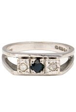 merkloos 18 carat white gold ring inlaid with 2x 0.03 ct diamond and sapphire