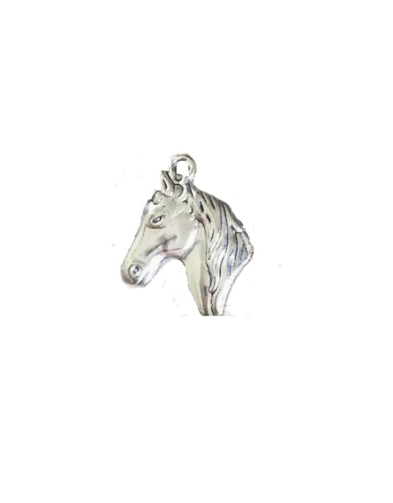 merkloos hanger / bedeltje paardenhoofd zilverkleur