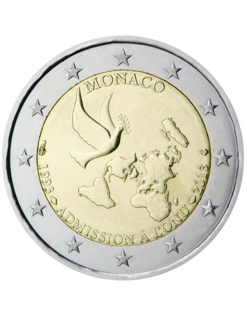 merkloos Monaco 2 euro munt 2013 20 jaar verenigde naties lidmaadschap