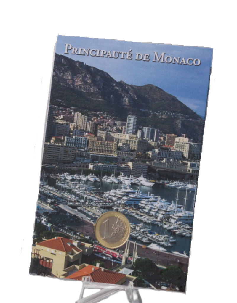 merkloos Monaco 1 euro munt 2007 in kaart ongecirculeerd