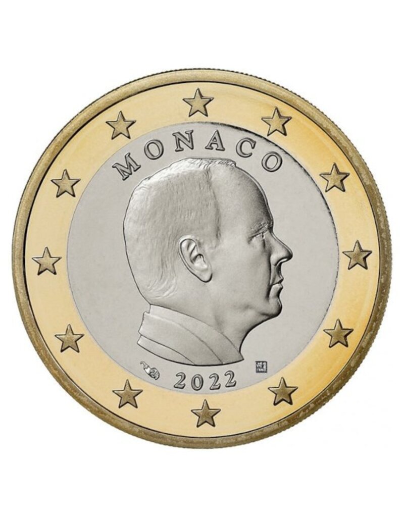 merkloos Monaco 1 euro munt 2022 UNC