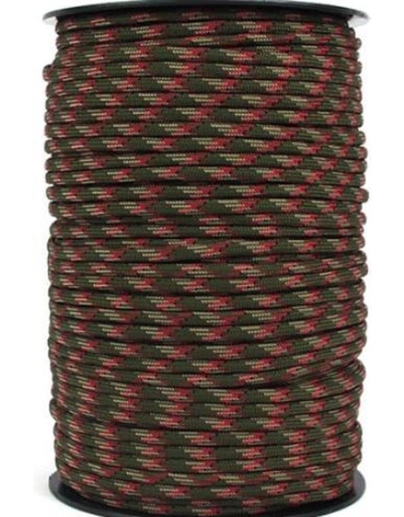 Allesvoordeliger Paracord 4 mm  groen/beige/rood 5 meter    - 9-Core Paracord Touw