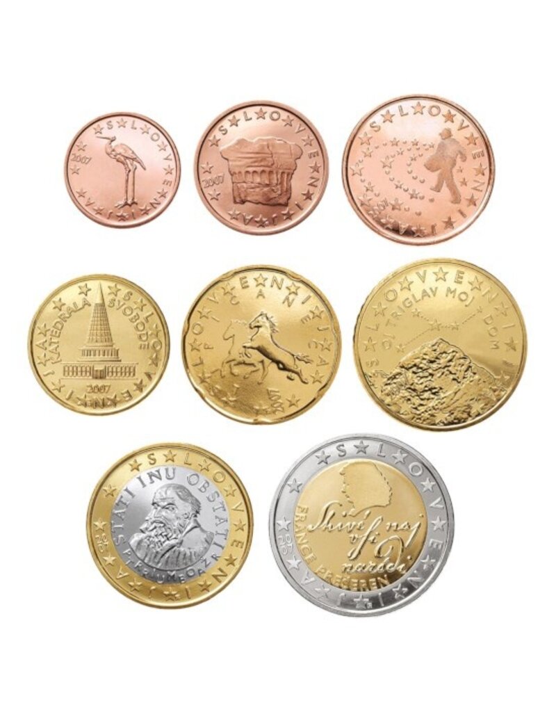 merkloos jaarserie euro munten 2007 Slovenië UNC