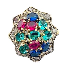 merkloos Gold ring with ruby, diamond, sapphire and silver