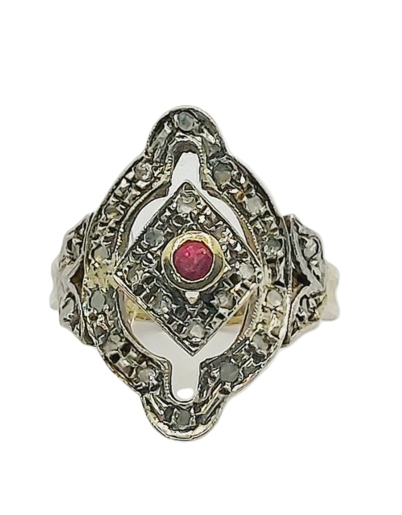 merkloos 14 carat gold ring with ruby ​​and silver - 4.42 grams