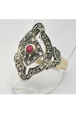 merkloos 14 karaat gouden ring voorzien van robijn, en zilver  - 4.42 gram -
