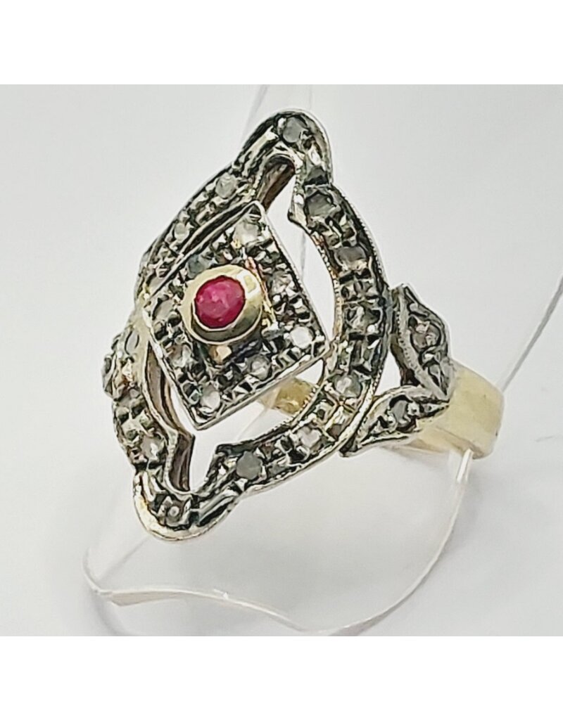 merkloos 14 carat gold ring with ruby ​​and silver - 4.42 grams