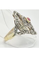 merkloos 14 karaat gouden ring voorzien van robijn, en zilver  - 4.42 gram -