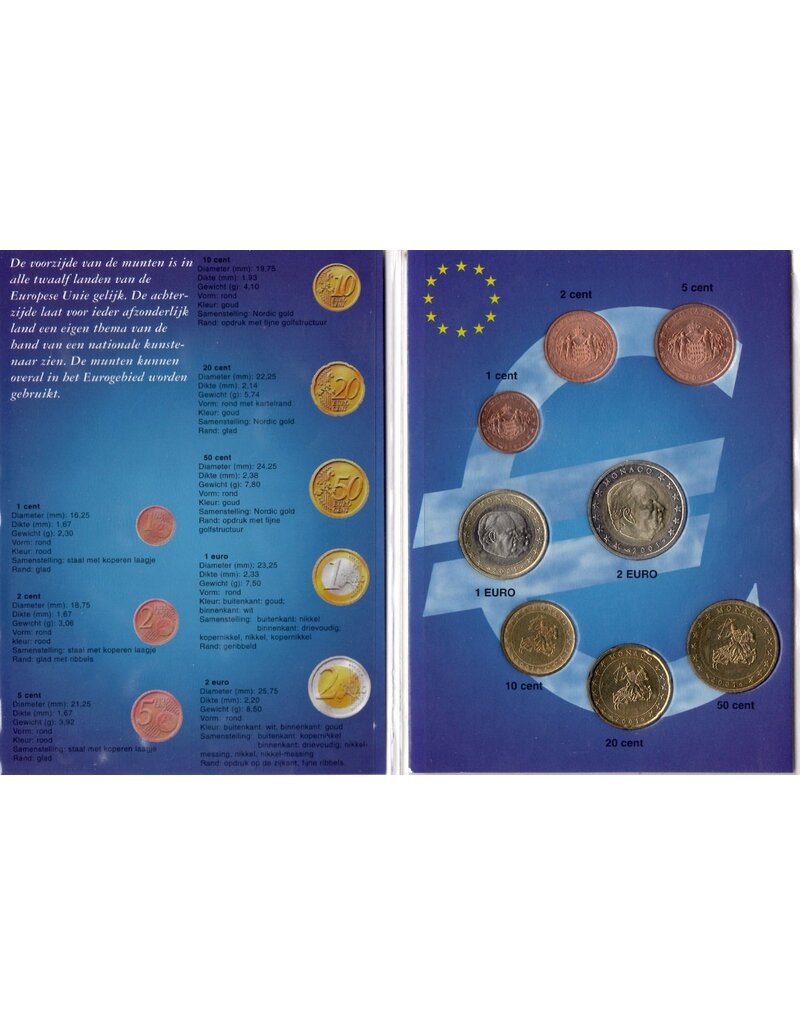 merkloos Monaco annual set 2001 complete UNC including double-headed euro coin