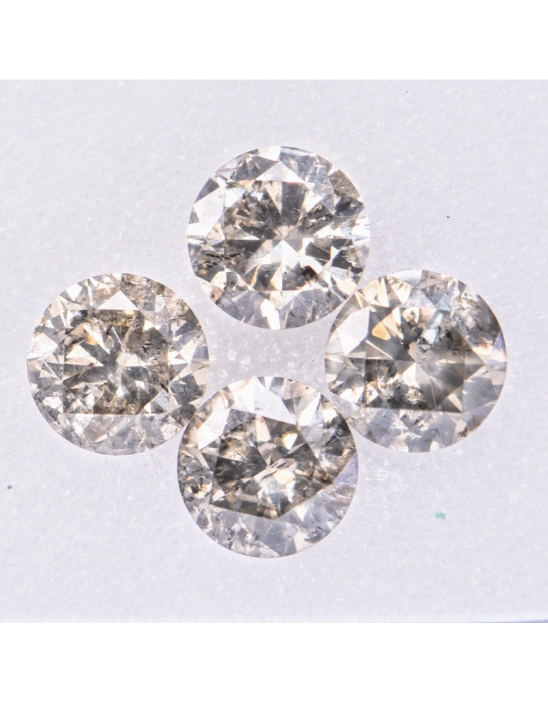 merkloos 4 pieces Diamond - 1.68 ct - Round - L - Light gray - I1 - I2 EX/VG/EX