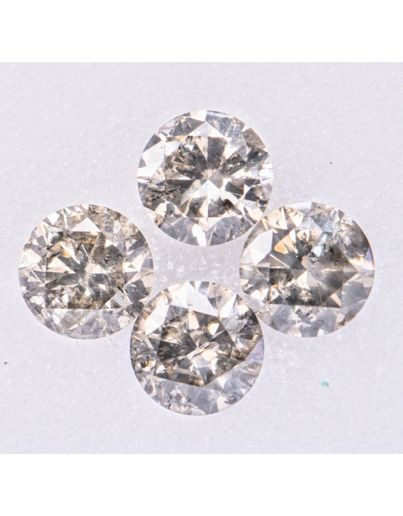 merkloos 4 stuks Diamant - 1,68 ct - Rond - L - Lichtgrijs - I1 - I2 EX/VG/EX