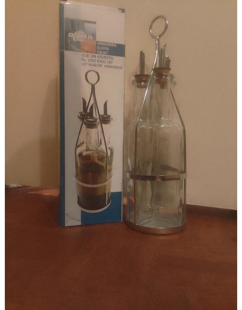 Roma Roma oil and vinegar set - glass and metal - 3 parts - with spouts