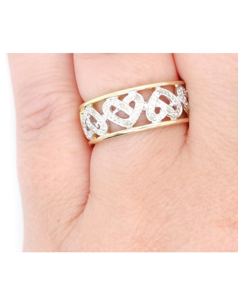 merkloos 9 karaat geel gouden ring ingelegd met diamant - Maat 55