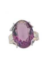 merkloos 9 carat yellow gold ring inlaid with amethyst and silver - size 57