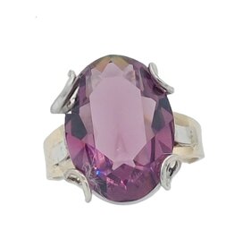 merkloos 9 carat yellow gold ring inlaid with amethyst and silver - size 57