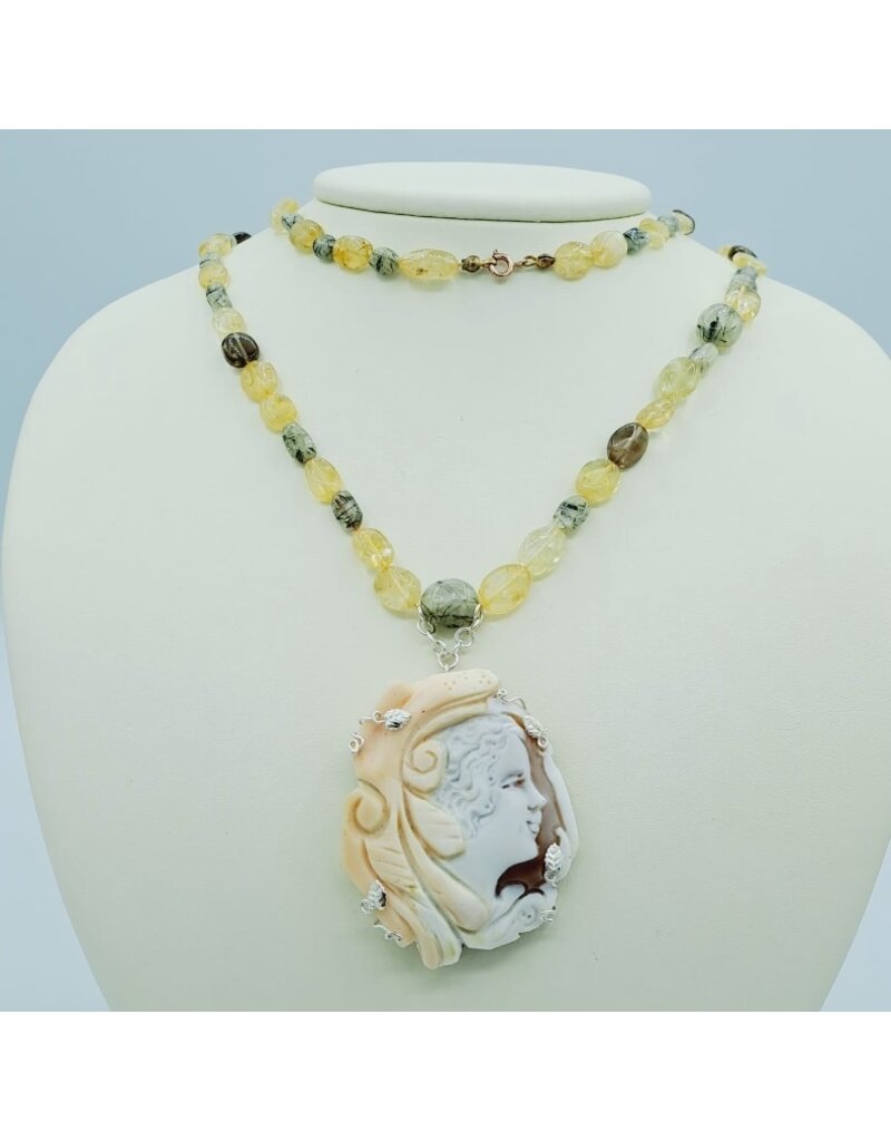 merkloos Necklace with pendant in 925 silver with cameo and synthetic gems