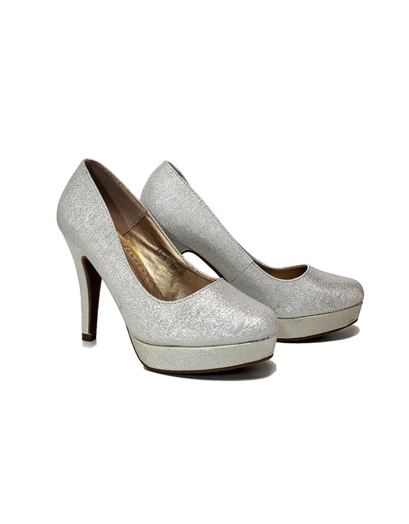 merkloos Hoge pumps zilver met glitter - diverse maten