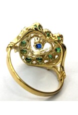 merkloos Gold and silver ring inlaid with emerald and sapphire size 59