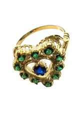 merkloos Gold and silver ring inlaid with emerald and sapphire size 59